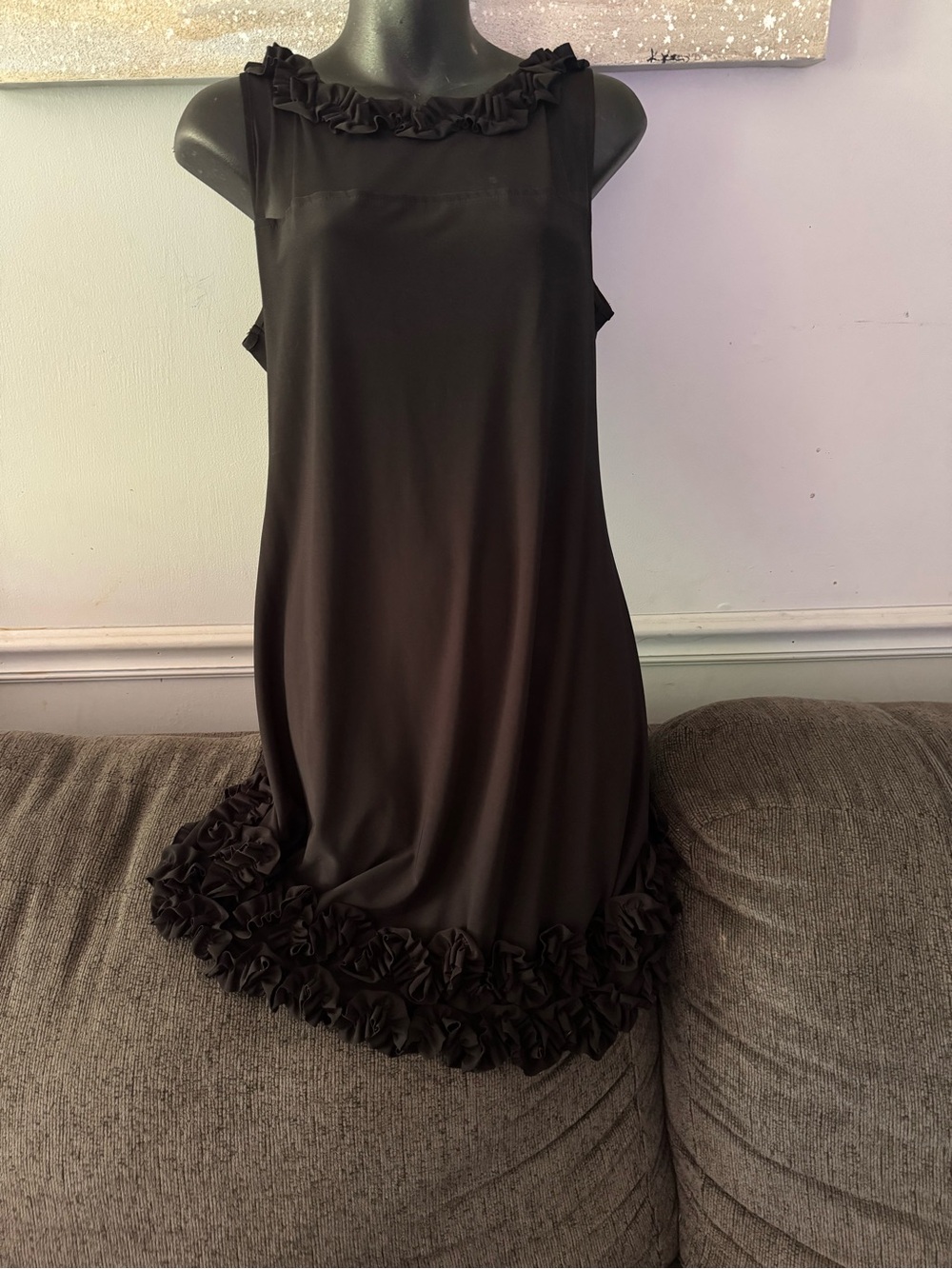 MSK Black Sleeveless Ruffle-Trim Shift Dress NWT